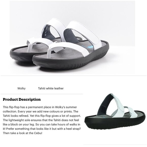 Sz 38EU Wolky Tahiti White Leather Slip On Flip Flop Thong Sandals‎ - Picture 1 of 15